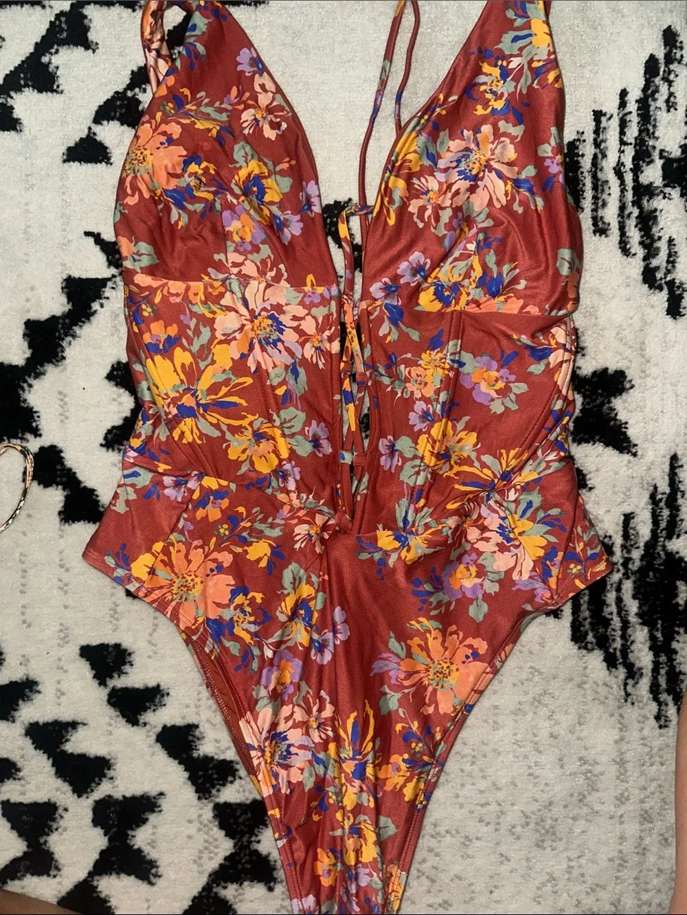 l*space Rust Floral One-Piece Swimsuit with Multicolor Blooms